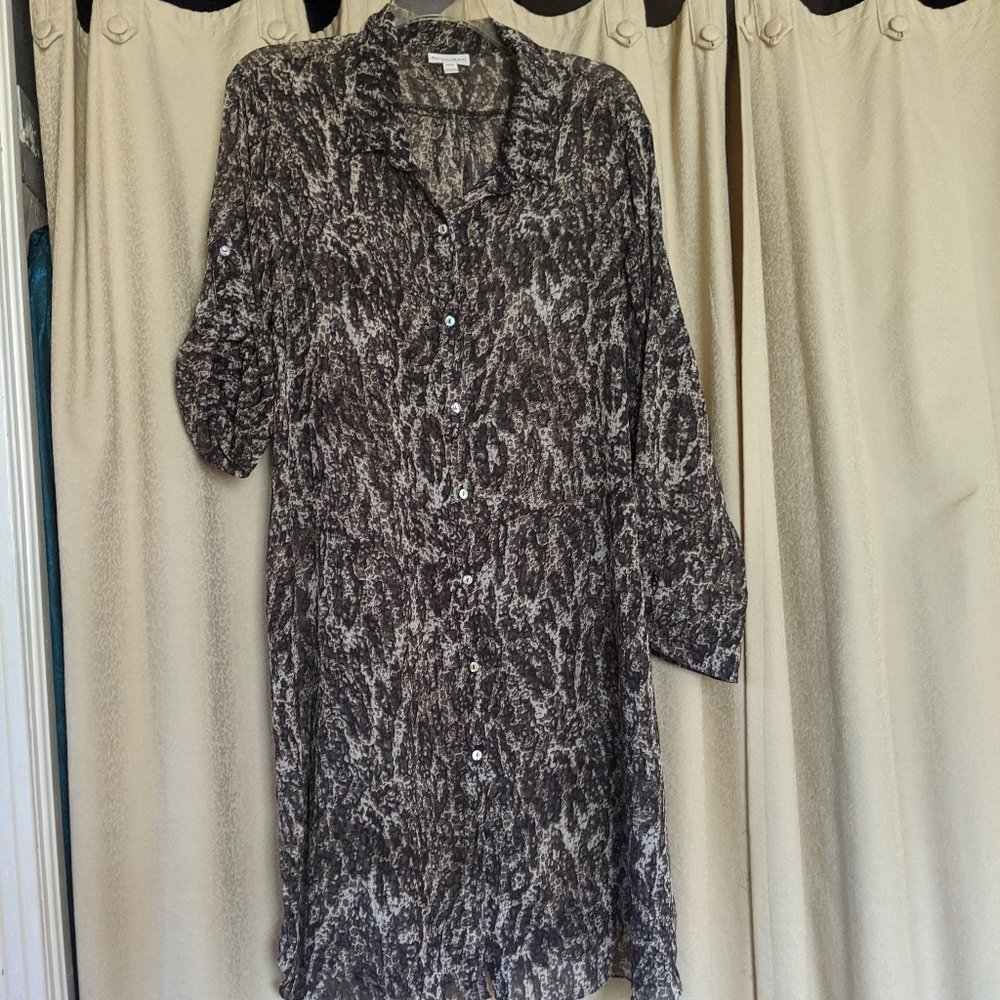 Sheer button down dress with roll tab sleeves